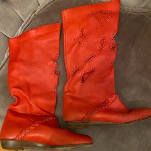 Nando Muzi Red Lambskin Cutout Wedge Boots Size 36.5